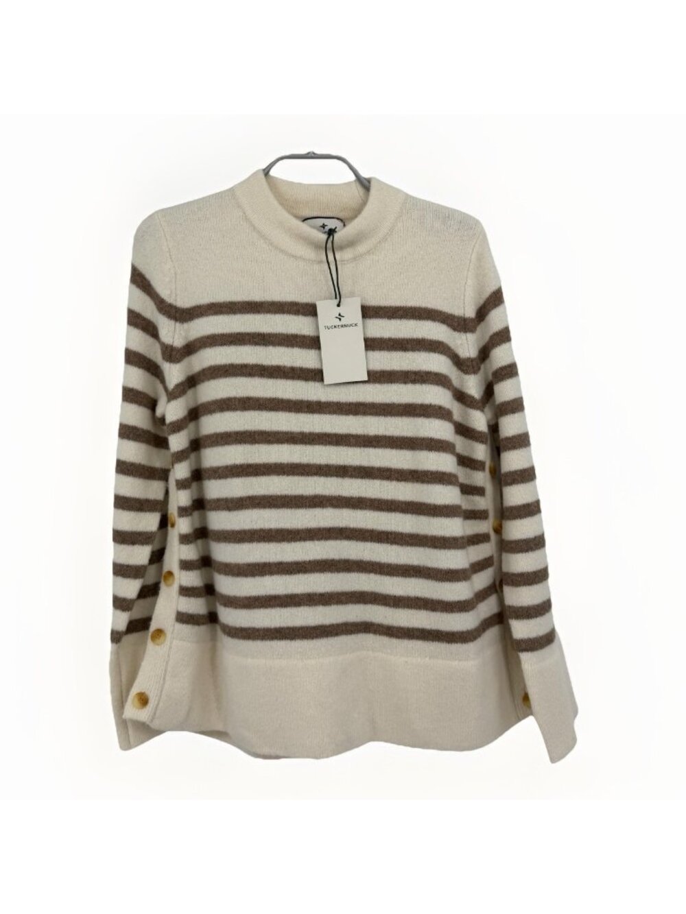 Tuckernuck Cream and Tan Stripe Bonnie Sweater size S Small Wool Blend NWT $258